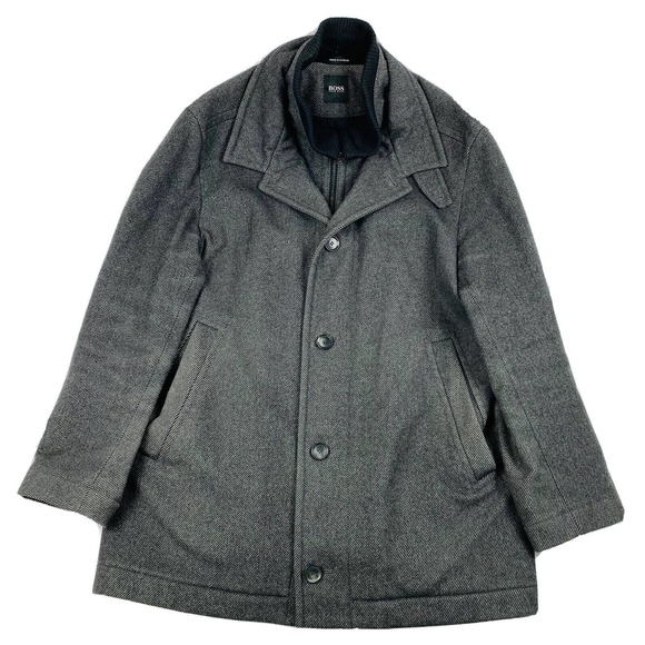 Mens Hugo Boss Cox Cashmere Wool Coat 40R UK 50 Black/Gray Overcoat Car Travel
